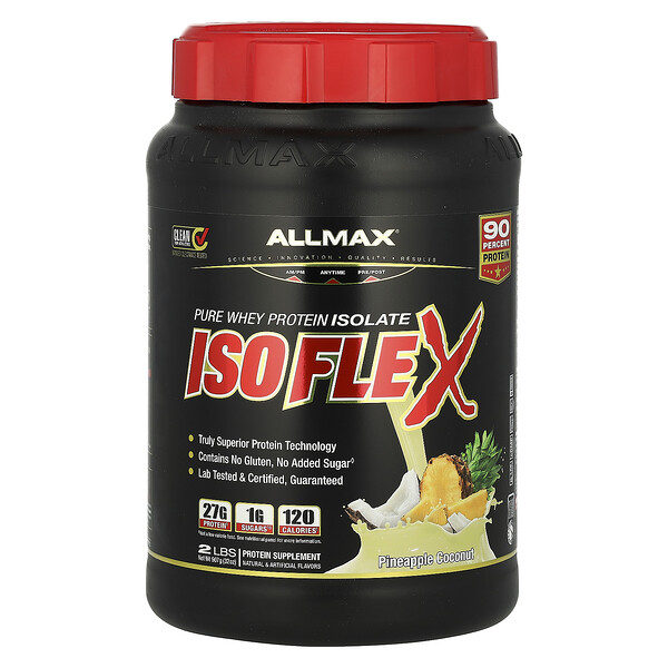 Isoflex, Чистый изолят сывороточного протеина, ананас и кокос, 2 фунта (907 г) ALLMAX