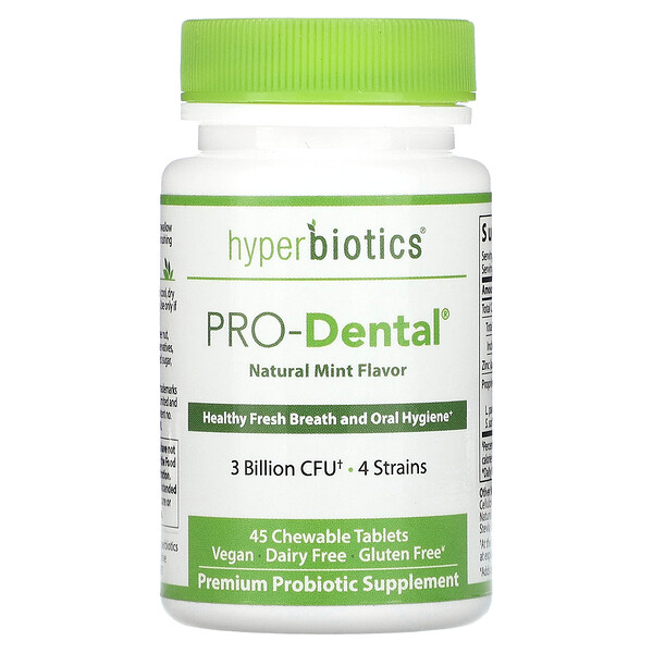 PRO-Dental, Натуральная мята - 3 миллиарда КОЕ - 45 жевательных таблеток - Hyperbiotics Hyperbiotics