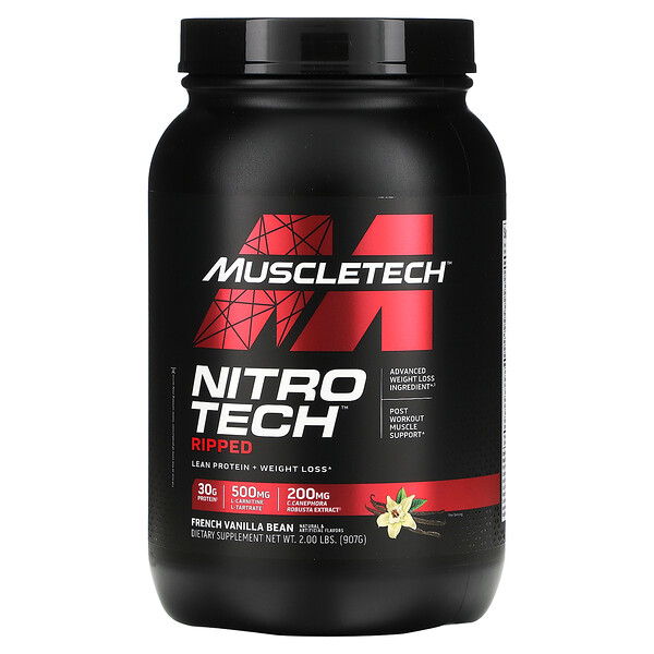 Nitro Tech Ripped, Ultimate Protein + Formula Loss, французский ванильный вихрь, 2 фунта (907 г) Muscletech