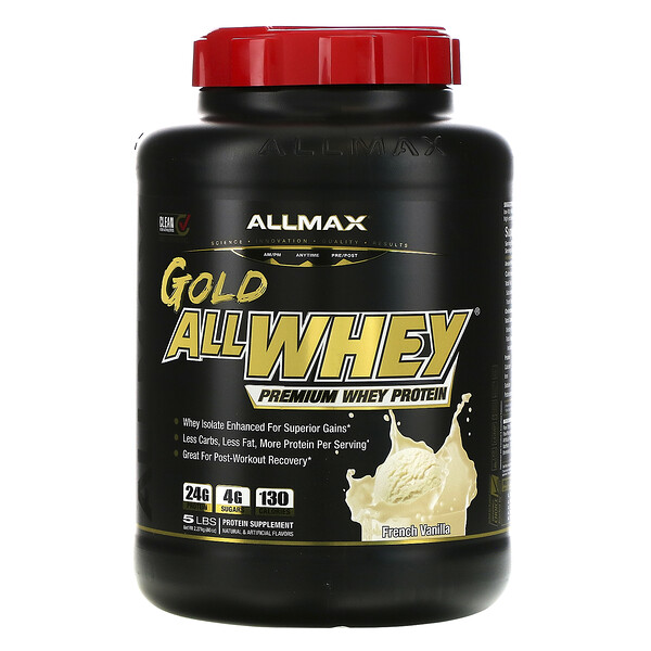 AllWhey Gold, 100% сывороточный протеин + изолят сывороточного протеина премиум-класса, французская ваниль, 5 фунтов. (2,27 кг) ALLMAX