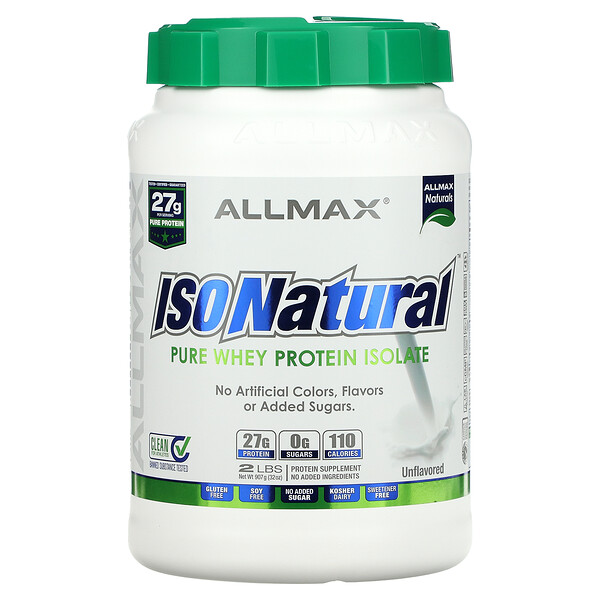 IsoNatural, Чистый изолят сывороточного протеина, оригинальный, без вкуса, 2 фунта (907 г) ALLMAX