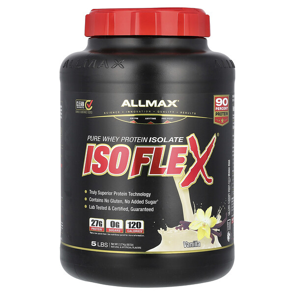 Isoflex, Чистый изолят сывороточного протеина (фильтрация ионно-заряженных частиц WPI), ваниль, 5 фунтов (2,27 кг) ALLMAX