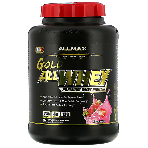 AllWhey Gold, Сывороточный протеин премиум-класса, клубника, 5 фунтов (2,27 кг) ALLMAX