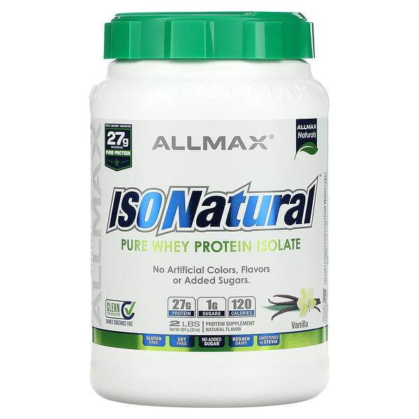 IsoNatural, Чистый изолят сывороточного протеина, ваниль, 2 фунта (907 г) ALLMAX