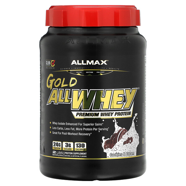 Gold AllWhey, 100% сывороточный протеин премиум-класса, печенье и сливки, 32 унции (907 г) ALLMAX