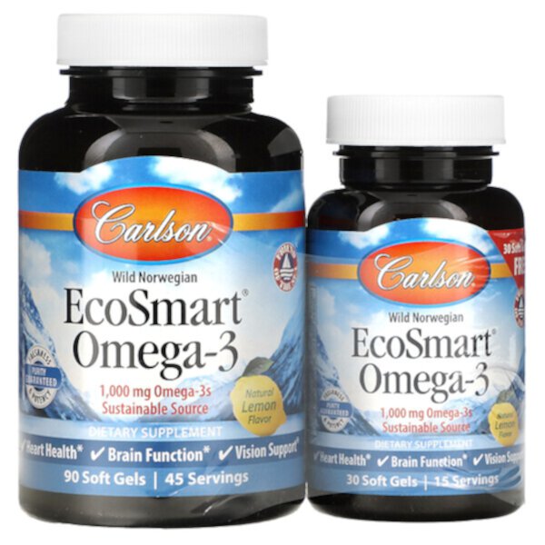 EcoSmart Omega-3, Норвежский - 1000 мг - 120 мягких капсул (500 мг на капсулу) - Carlson Carlson