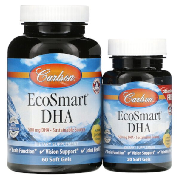 EcoSmart DHA, Натуральный лимон - 500 мг - 60 + 20 мягких капсул - Carlson Carlson