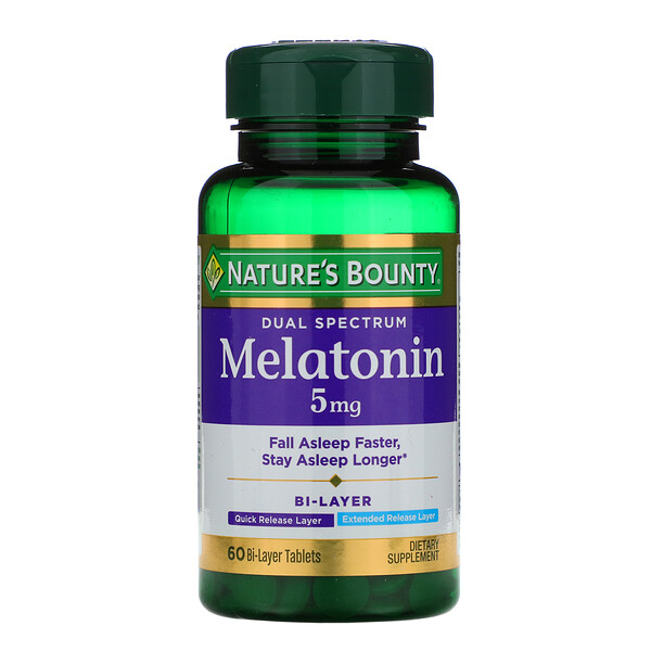 Dual Spectrum, Мелатонин, 5 мг, 60 двухслойных таблеток Nature's Bounty