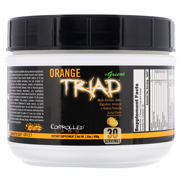 Апельсиновая тройка + зелень, апельсиновый вкус, 0,9 фунта (408 г) Controlled Labs