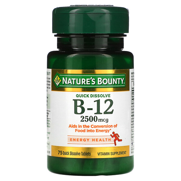 B-12, Натуральная Вишня, 2500 мкг, 75 таблеток для рассасывания - Nature's Bounty Nature's Bounty
