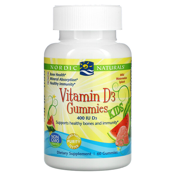 Vitamin D3 Gummies Kids, Всплеск дикого арбуза, 400 МЕ, 60 жевательных конфет Nordic Naturals
