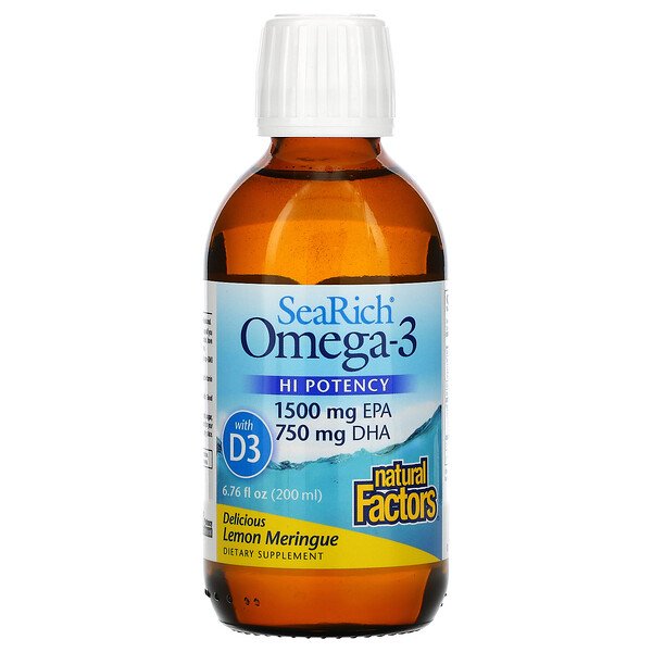 Sea Rich, Омега-3, 1500 мг ЭПК/750 мг ДГК, с лимонным безе с витамином D3, 6,76 жидких унций (200 мл) Natural Factors