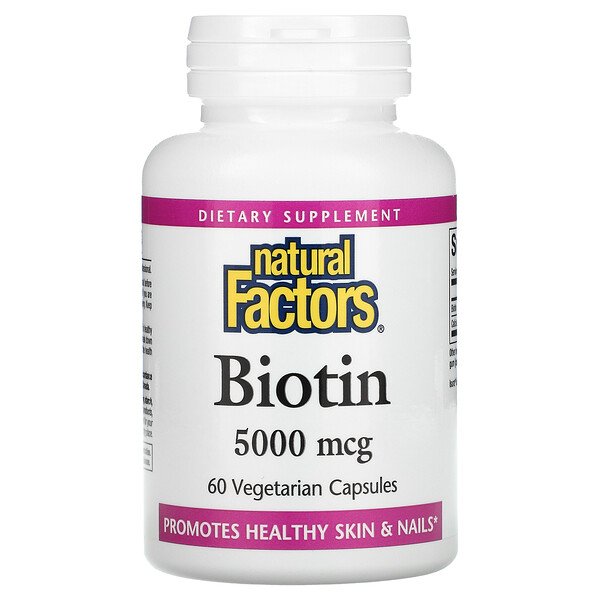 Биотин - 5000 мкг - 60 вегетарианских капсул - Natural Factors Natural Factors