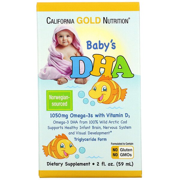 Детская ДГК, Омега-3 с витамином D3, 1050 мг, 2 жидких унции (59 мл) California Gold Nutrition