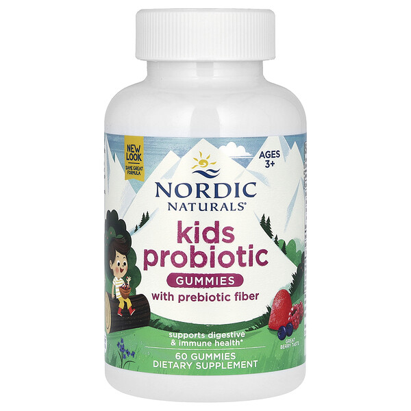 Детские жевательные таблетки с пробиотиками, для детей от 3 лет, большая ягода, 60 жевательных конфет Nordic Naturals