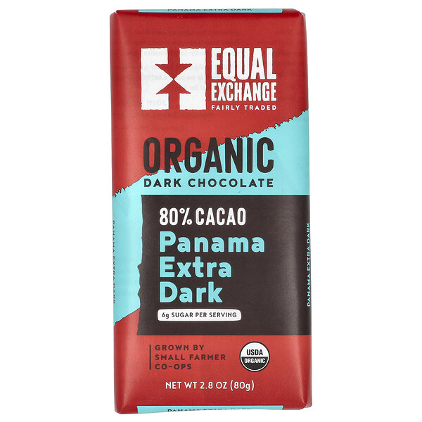 Органический, Темный шоколад, Panama Extra Dark, 80% какао, 2,8 унции (80 г) Equal Exchange