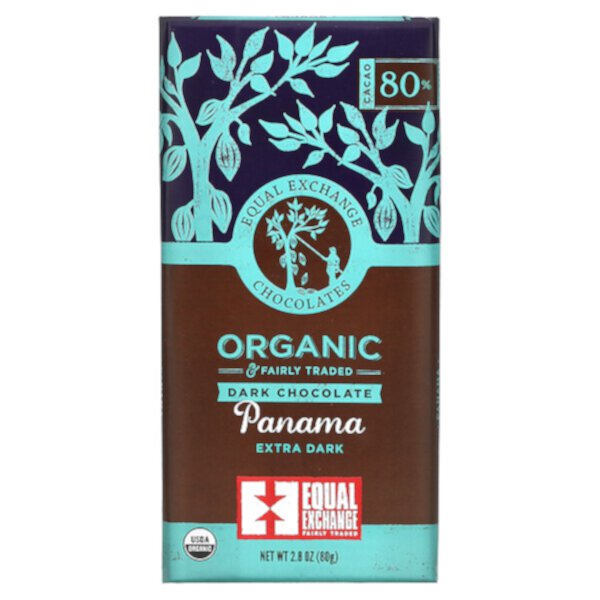 Органический, Темный шоколад, Panama Extra Dark, 80% какао, 2,8 унции (80 г) Equal Exchange