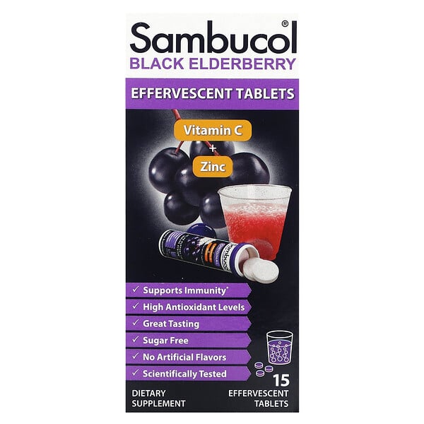 Черная бузина + витамин С и цинк, 15 шипучих таблеток Sambucol