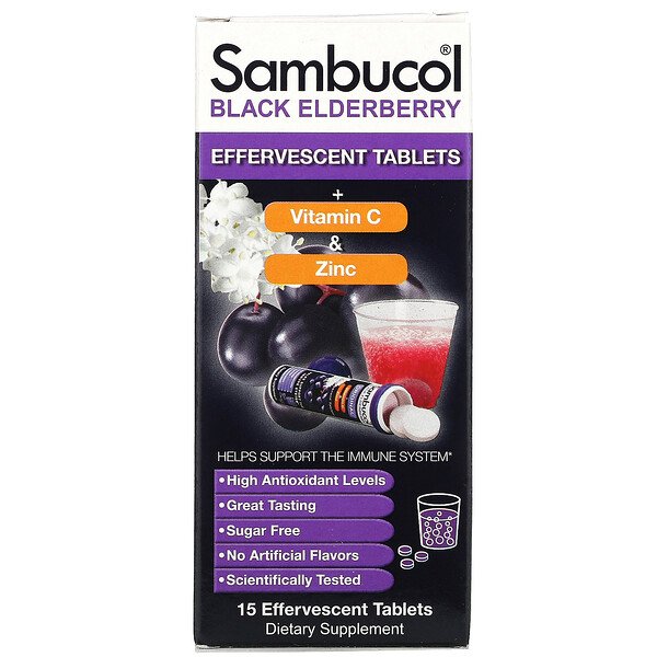 Черная бузина + витамин С и цинк, 15 шипучих таблеток Sambucol