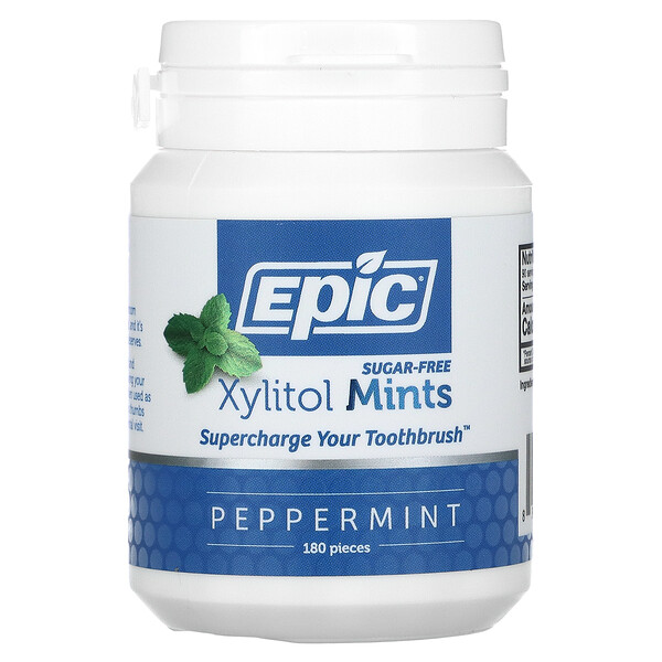 Xylitol Mints, мята перечная, без сахара, 180 штук Epic Dental
