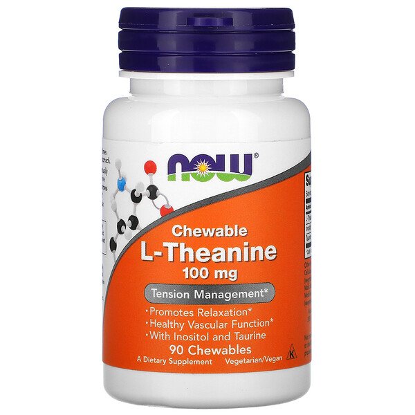 Жевательный L-теанин, 100 мг, 90 жевательных таблеток NOW Foods