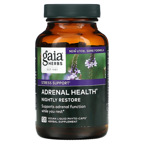 Adrenal Health, Nightly Restore, 120 веганских жидких фито-капсул Gaia Herbs