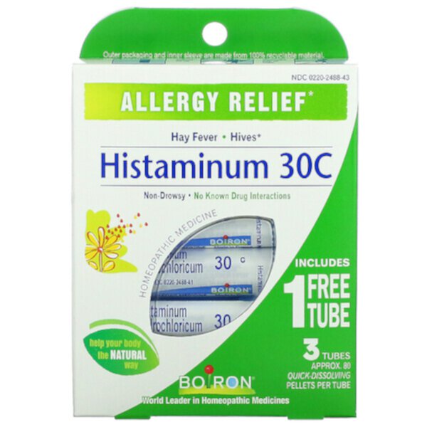 Histaminum 30C, средство от аллергии, 3 пробирки, прибл. 80 быстрорастворимых гранул в тюбике Boiron, Single Remedies
