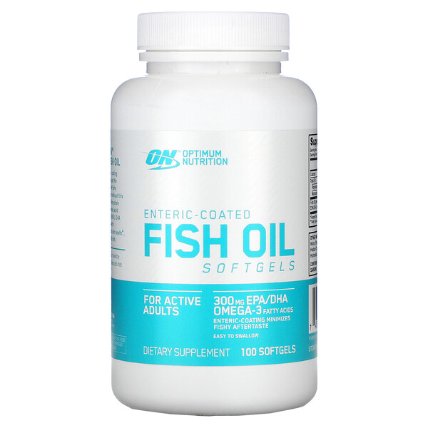 Рыбий жир с кишечнорастворимой оболочкой, 100 мягких желатиновых капсул Optimum Nutrition