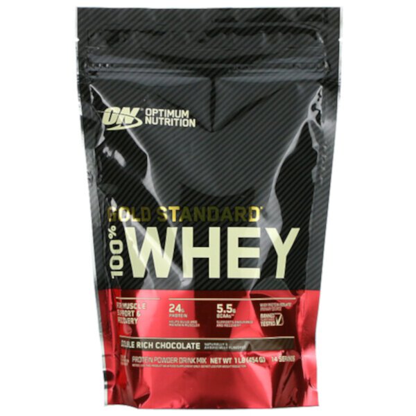 Gold Standard 100% Whey, двойной насыщенный шоколад, 1 фунт (454 г) Optimum Nutrition