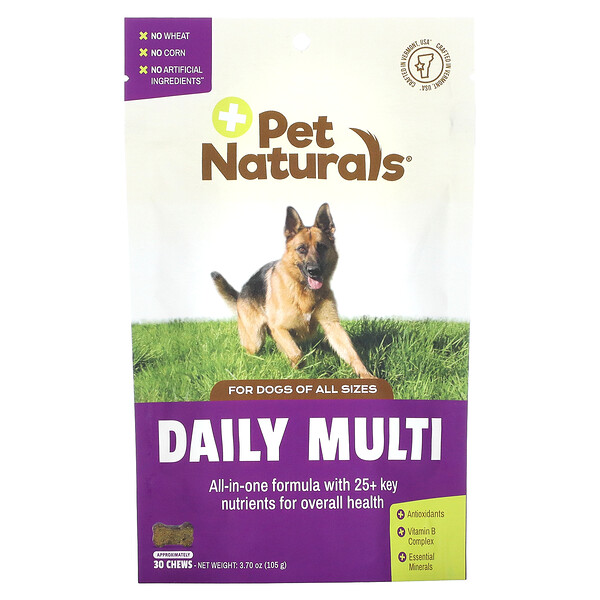 Daily Multi, для собак, всех размеров, 30 жевательных таблеток, 3,7 унции (105 г) Pet Naturals of Vermont