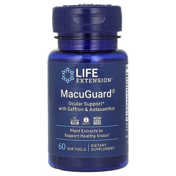 MacuGuard, поддержка зрения с шафраном и астаксантином - 60 капсул - Life Extension Life Extension