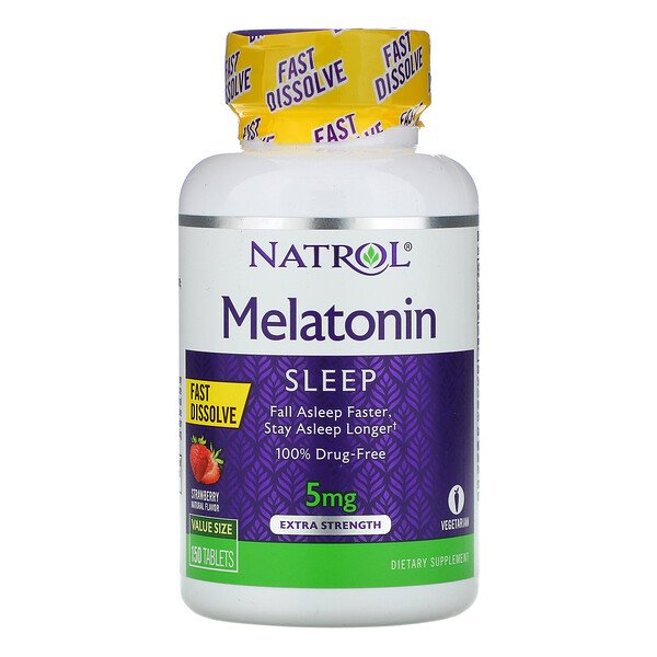 Melatonin, Fast Dissolve, Extra Strength, клубника, 5 мг, 150 таблеток Natrol