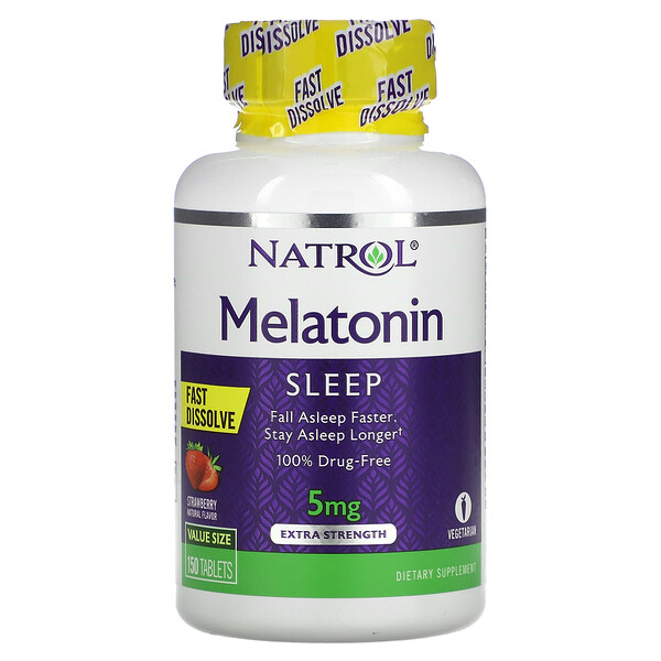 Мелатонин, быстрорастворимый, экстра сила, клубника, 5 мг, 150 таблеток - Natrol Natrol