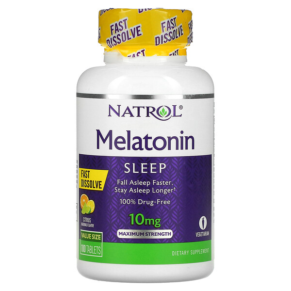 Мелатонин, максимальная сила, цитрусовый вкус, 10 мг, 100 таблеток Natrol