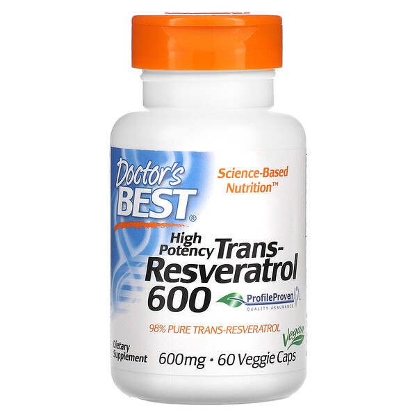 Высокоэффективный транс-ресвератрол 600, 600 мг, 60 растительных капсул Doctor's Best