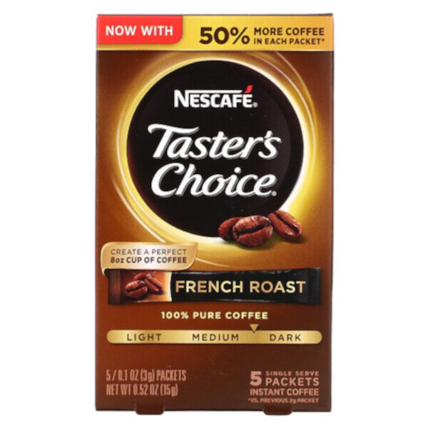 Taster's Choice, Растворимый кофе, французская обжарка, 5 пакетиков по 0,1 унции (3 г) каждый Nescafé