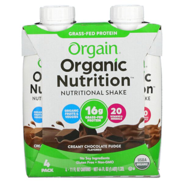 Organic Nutrition, Питательный коктейль, сливочно-шоколадная помадка, 4 упаковки по 11 жидких унций каждая Orgain