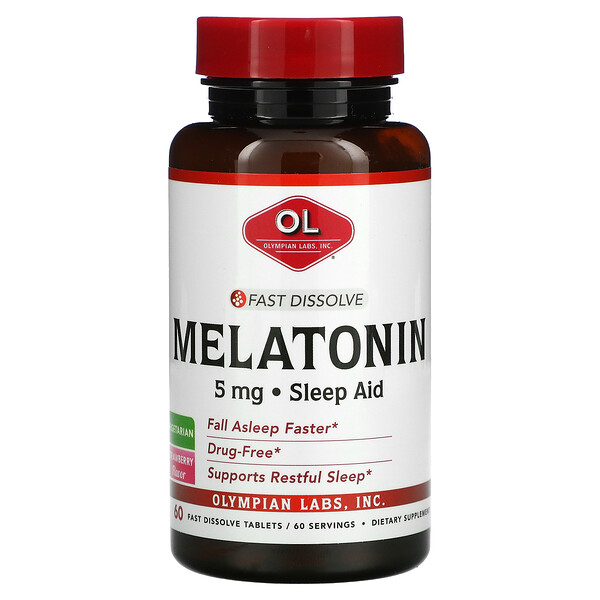 Быстрорастворимый мелатонин, клубника, 5 мг, 60 быстрорастворимых таблеток Olympian Labs