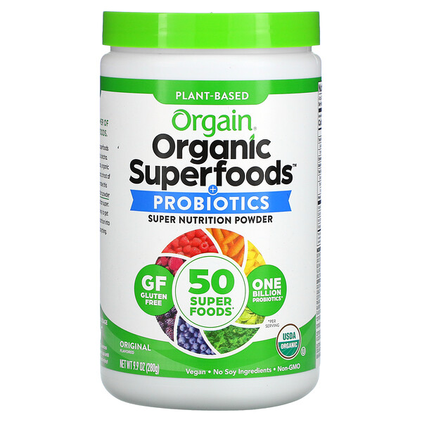 Органические суперпродукты на растительной основе + пробиотики, оригинальные, 9,9 унций (280 г) Orgain