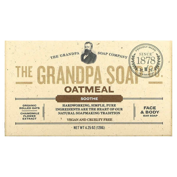 Мыло для лица и тела, успокаивающее, овсяное, 4,25 унции (120 г) The Grandpa Soap Co.