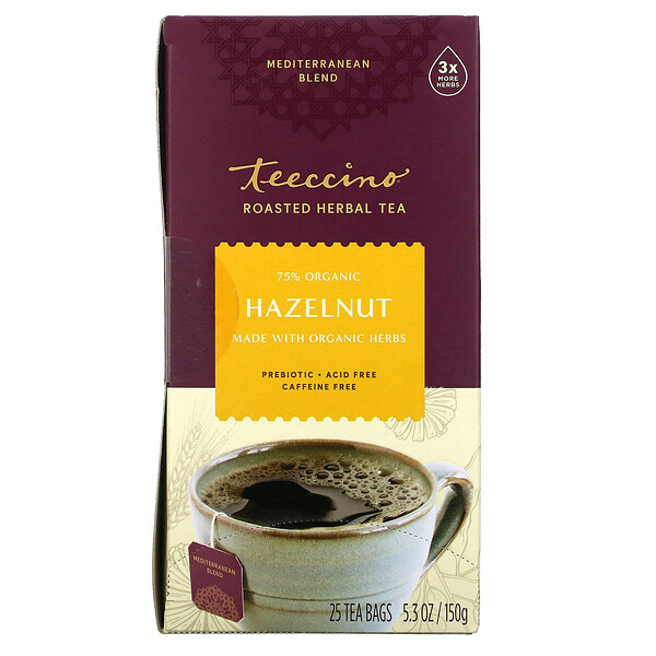 Жареный травяной чай, фундук, без кофеина, 25 чайных пакетиков, 5,3 унции (150 г) Teeccino