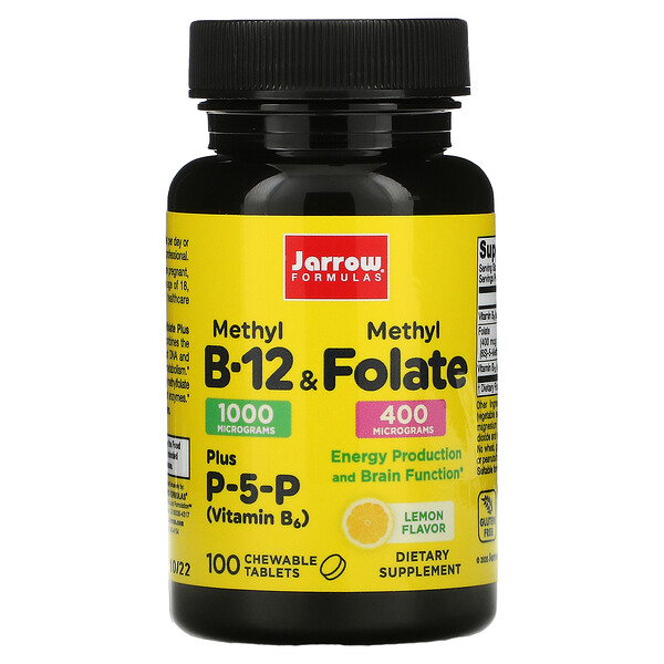 Метил B-12 и метилфолат, лимон, 100 жевательных таблеток Jarrow Formulas