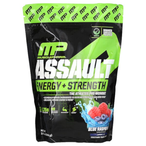 Assault Energy + Strength, предтренировочный комплекс, голубая малина, 12,1 унции (344 г) MusclePharm
