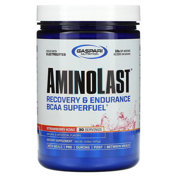 Aminolast, Recovery & Endurance BCAA Superfuel, со вкусом клубники и киви, 14,8 унций (420 г) Gaspari Nutrition