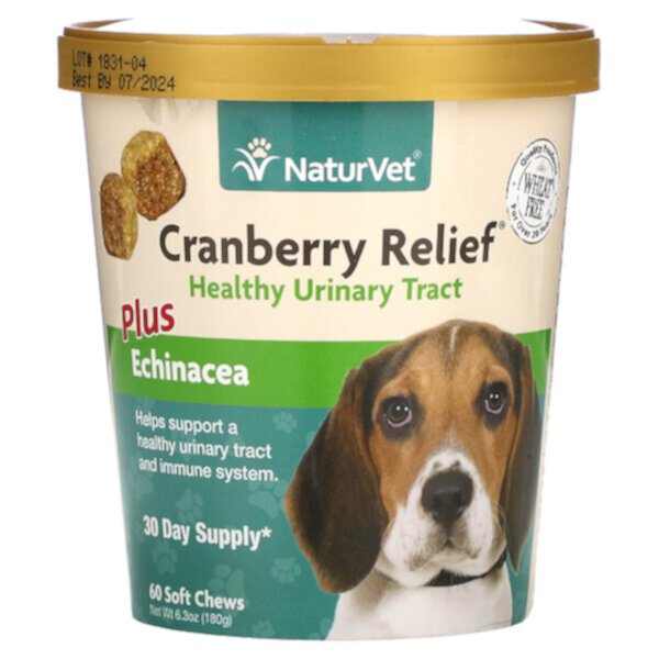 Cranberry Relief Plus Echinacea, для собак, 60 мягких жевательных таблеток, 6,3 унции (180 г) NaturVet