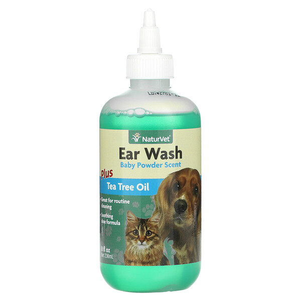 Ear Wash Plus Oil Tea Tree, аромат детской присыпки, 8 жидких унций (236 мл) NaturVet