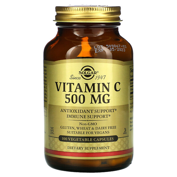 Витамин С, 500 мг, 100 растительных капсул Solgar
