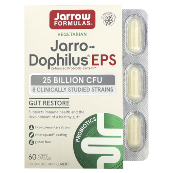 Jarro-Dophilus EPS, 25 миллиардов КОЕ, 60 растительных капсул Jarrow Formulas