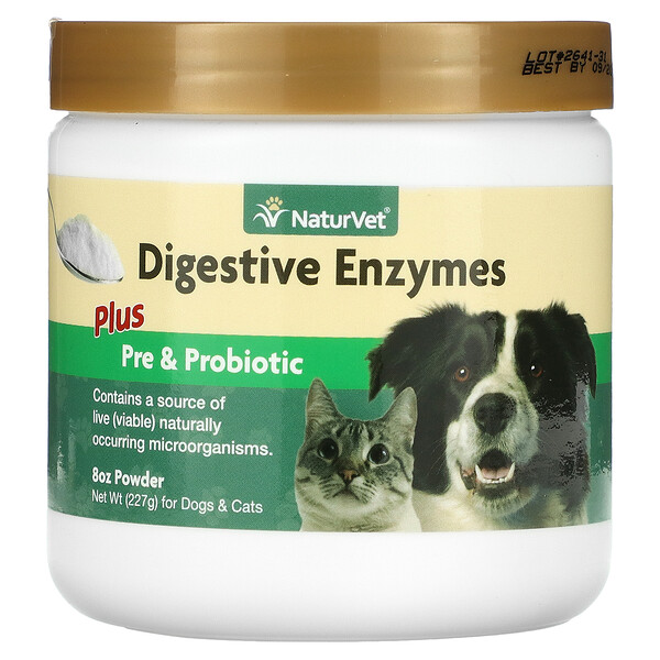 Пищеварительные ферменты плюс порошок пре- и пробиотиков, для собак и кошек, 8 унций (227 г) NaturVet