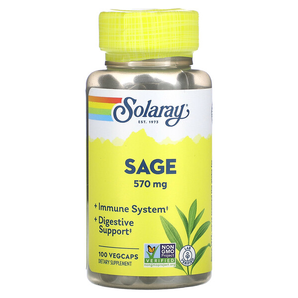 Шалфей, 285 мг, 100 растительных капсул Solaray
